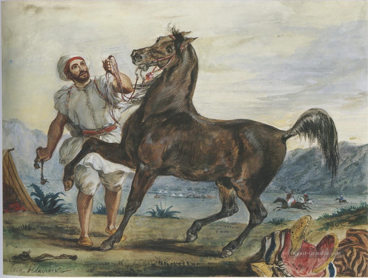 Turk führt sein Pferd oder arabischen Ölgemälde